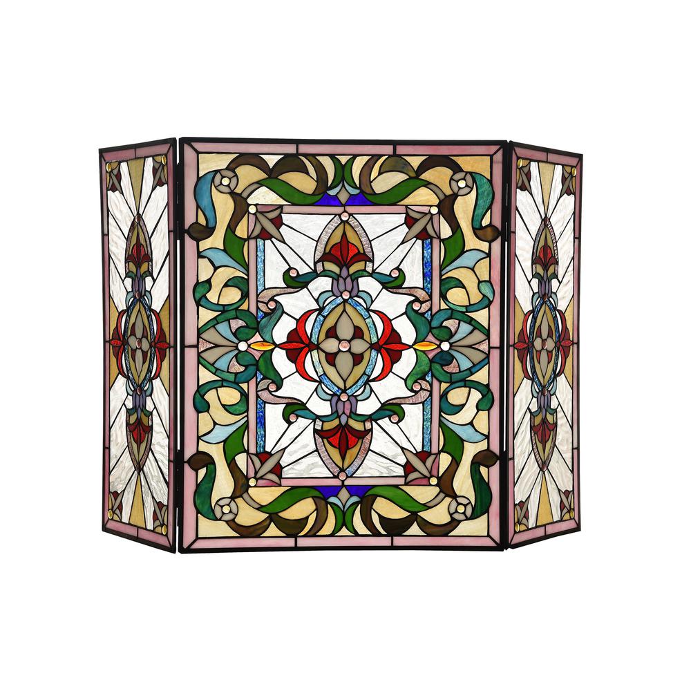 CHLOE Lighting AYLEE Tiffany-style 3pcs Folding Victorian Fireplace Screen 44" Wide. Picture 1