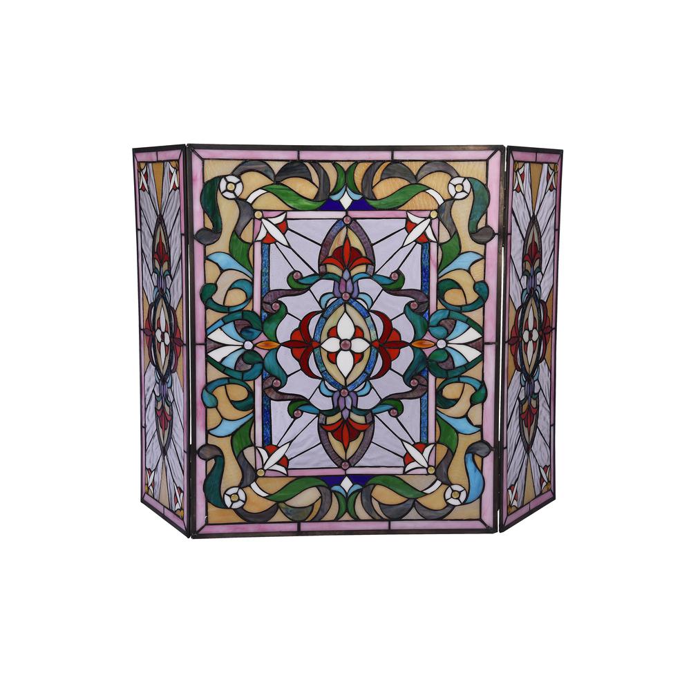 CHLOE Lighting AYLEE Tiffany-style 3pcs Folding Victorian Fireplace Screen 44" Wide. Picture 2