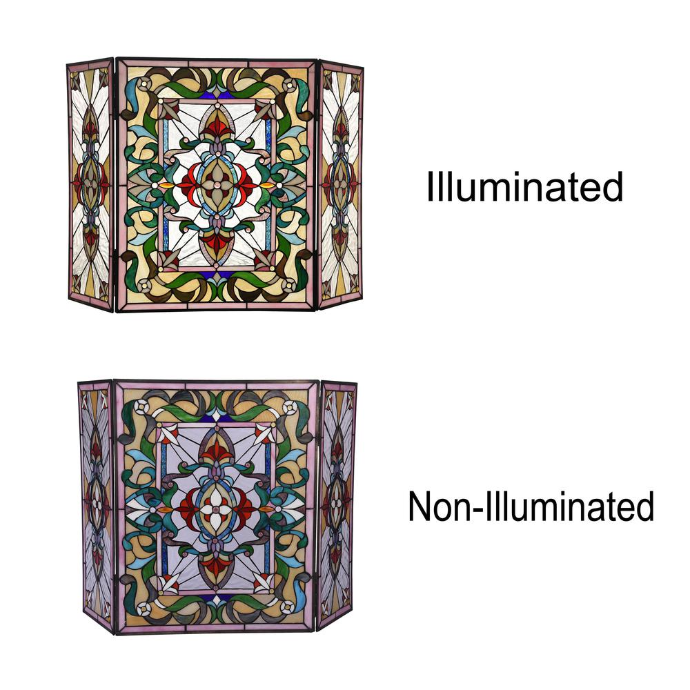 CHLOE Lighting AYLEE Tiffany-style 3pcs Folding Victorian Fireplace Screen 44" Wide. Picture 3