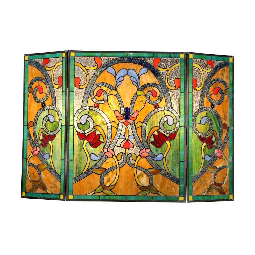 MYRTLE Tiffany-style 3pcs Folding Victorian Fireplace Screen 44x28. Picture 1