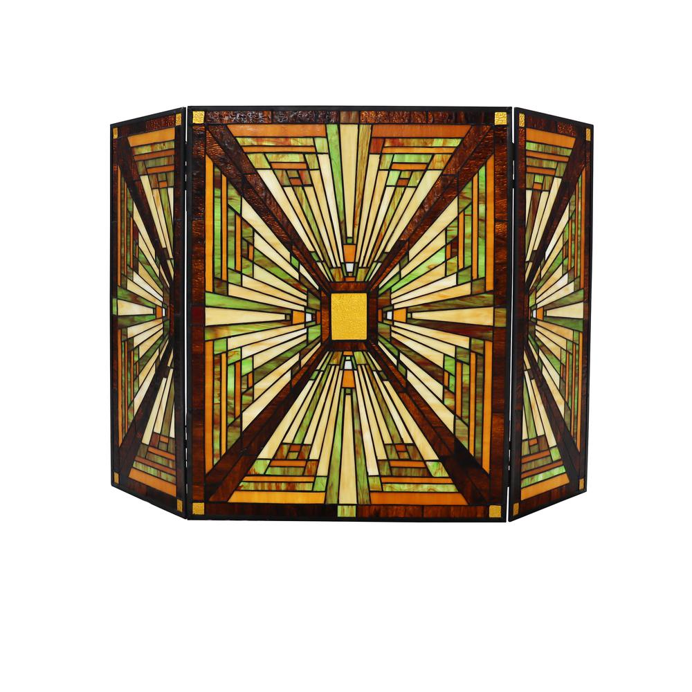 CHLOE Lighting INNES Tiffany-style 3pcs Folding Mission Fireplace Screen 45" Wide. Picture 1