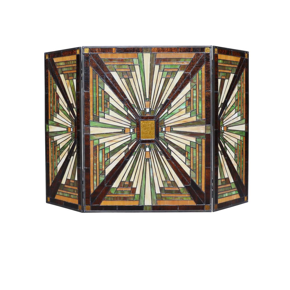 CHLOE Lighting INNES Tiffany-style 3pcs Folding Mission Fireplace Screen 45" Wide. Picture 4