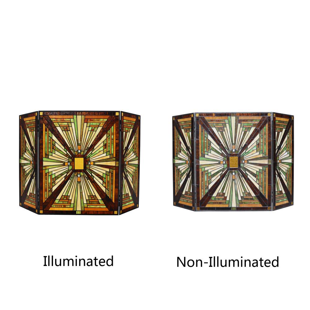 CHLOE Lighting INNES Tiffany-style 3pcs Folding Mission Fireplace Screen 45" Wide. Picture 2