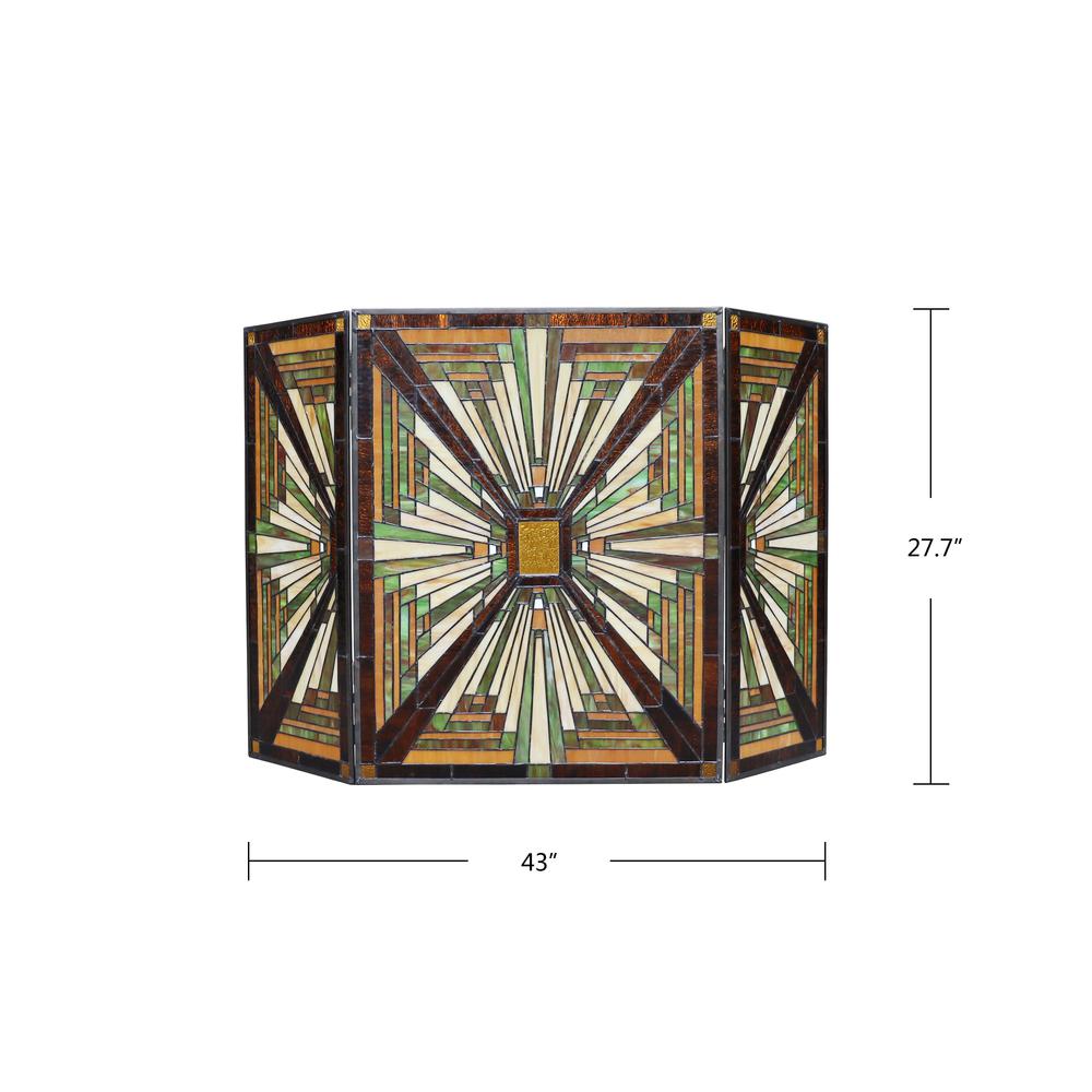 CHLOE Lighting INNES Tiffany-style 3pcs Folding Mission Fireplace Screen 45" Wide. Picture 5
