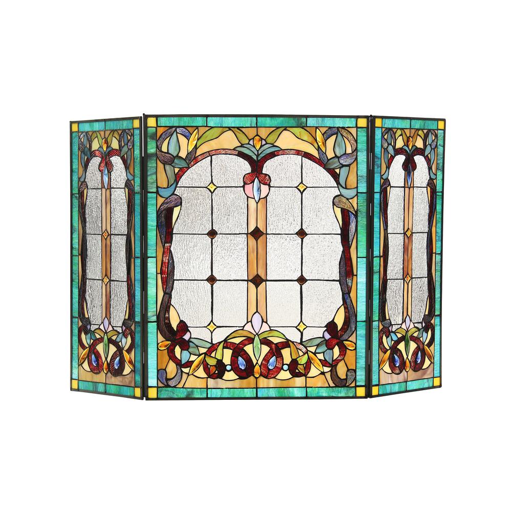 LUCIAN, Tiffany-style 3pcs Folding Victorian Fireplace Screen 44x28. Picture 1