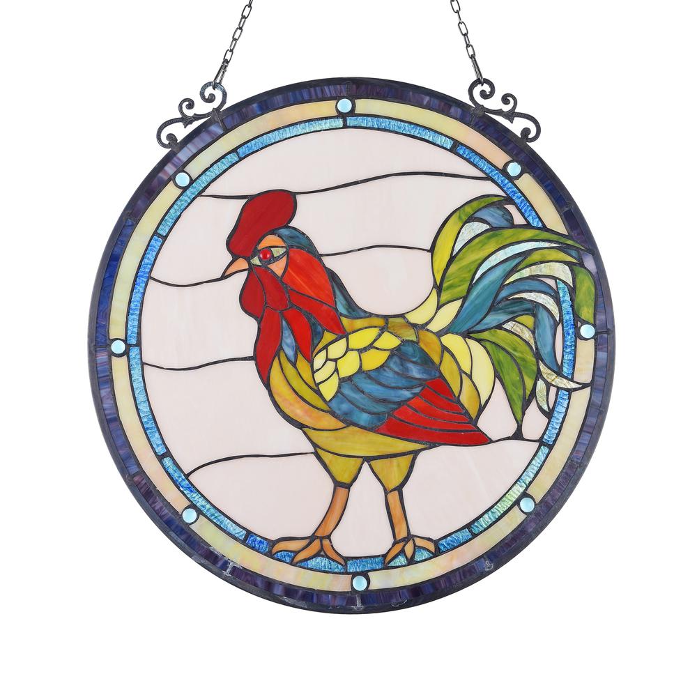 RODNEY Tiffany-glass Rooster Window Panel 24". Picture 2