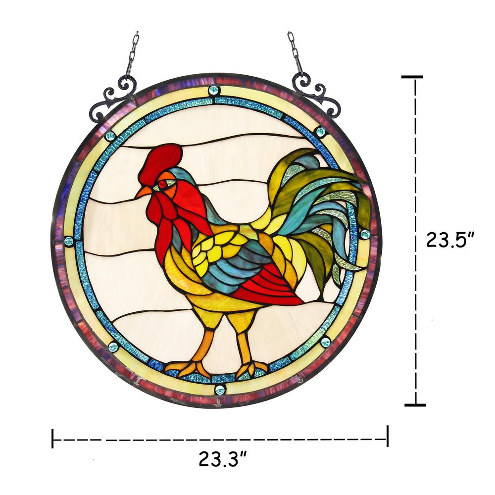 RODNEY Tiffany-glass Rooster Window Panel 24". Picture 1