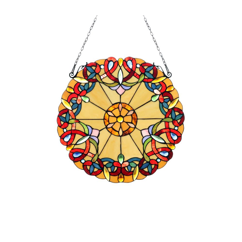 CHLOE Lighting ADALEE Tiffany-style Victorian Stained Glass Window Panel 20" Height. Picture 1
