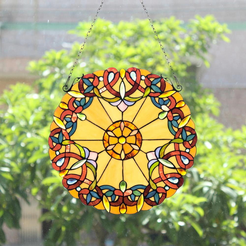 CHLOE Lighting ADALEE Tiffany-style Victorian Stained Glass Window Panel 20" Height. Picture 5