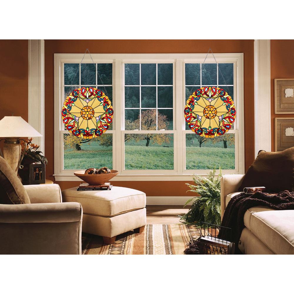 CHLOE Lighting ADALEE Tiffany-style Victorian Stained Glass Window Panel 20" Height. Picture 6