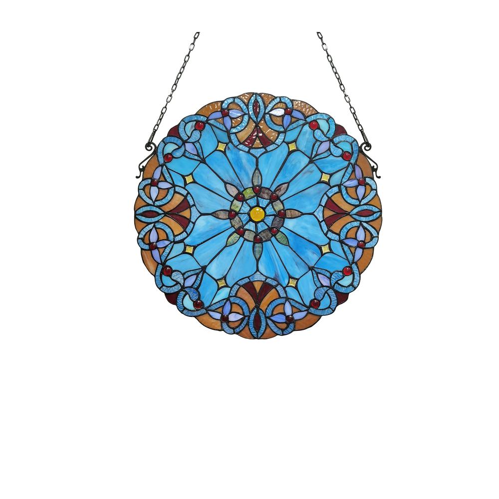 CHLOE Lighting AMIYA Tiffany-style Victorian Stained Glass Window Panel 20" Height. Picture 2