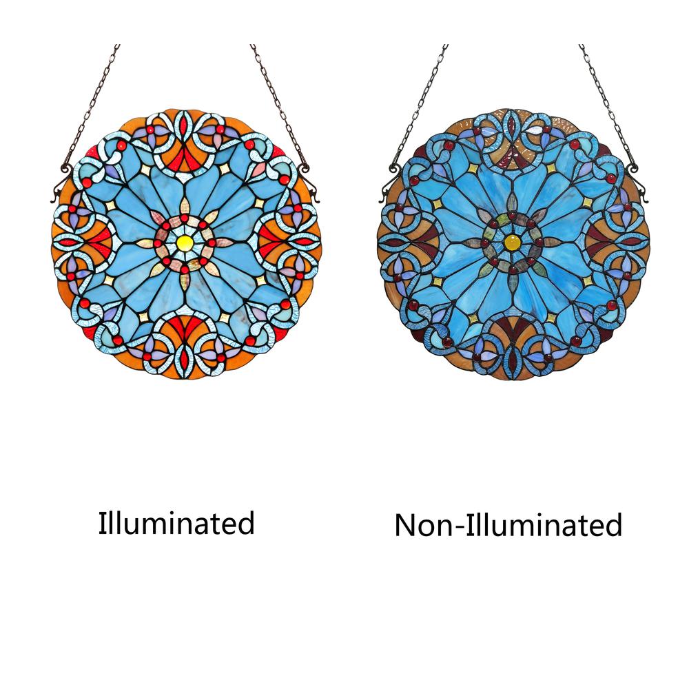 CHLOE Lighting AMIYA Tiffany-style Victorian Stained Glass Window Panel 20" Height. Picture 4