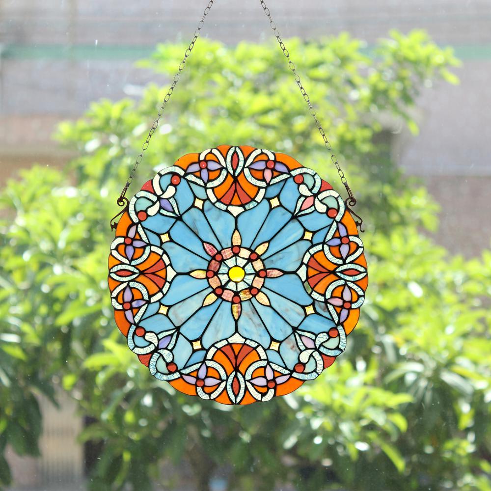 CHLOE Lighting AMIYA Tiffany-style Victorian Stained Glass Window Panel 20" Height. Picture 5