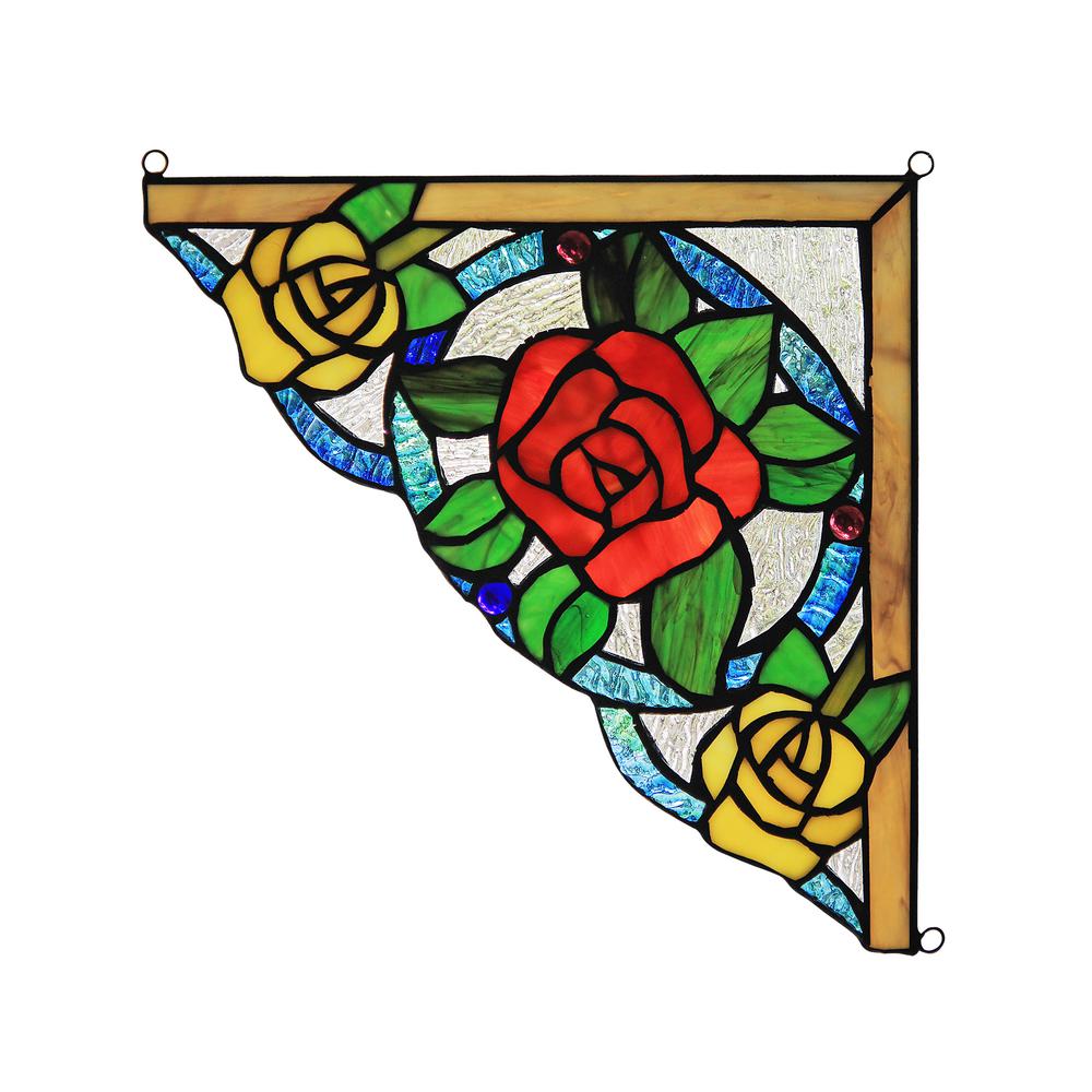 ROSELIA  Floral Tiffany-glass Window Panel 10" Wide. Picture 4