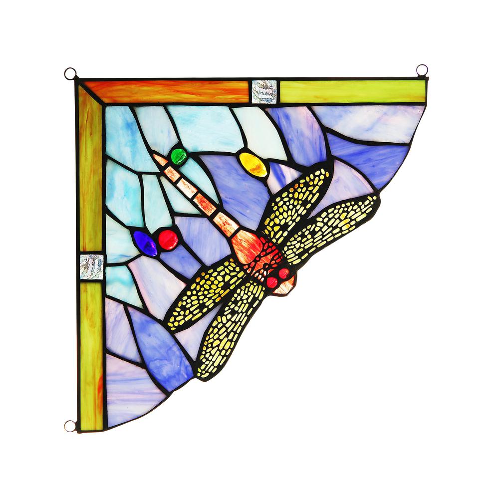 HARMONIA Dragonfly Tiffany-glass Window Panel 10" Wide. Picture 3