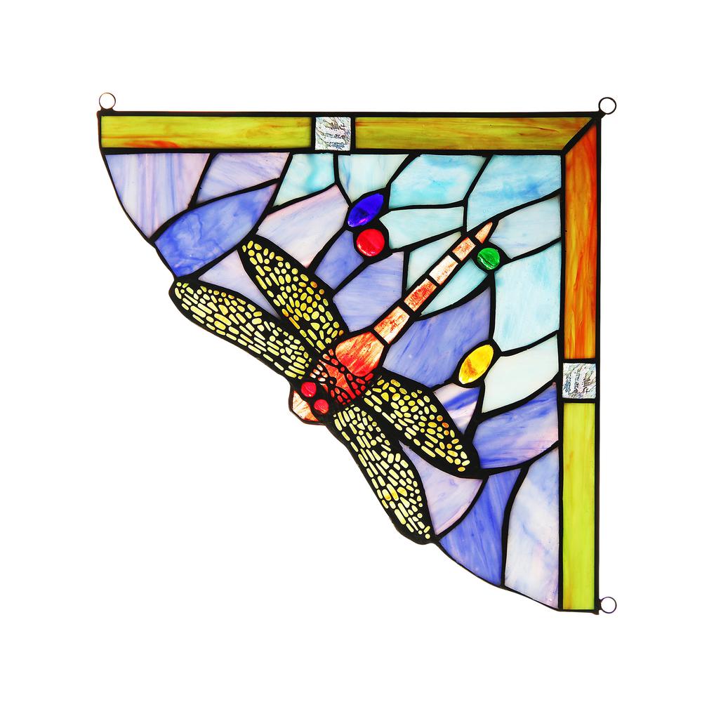 HARMONIA Dragonfly Tiffany-glass Window Panel 10" Wide. Picture 2