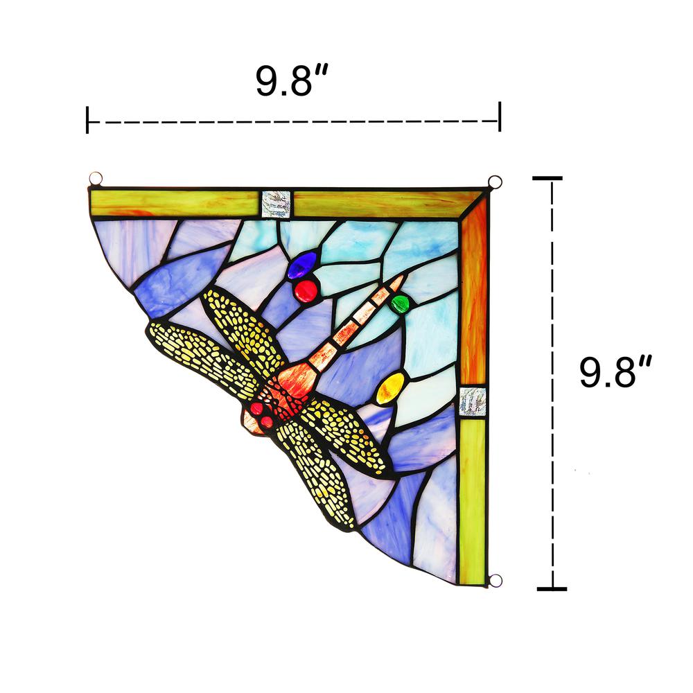 HARMONIA Dragonfly Tiffany-glass Window Panel 10" Wide. Picture 1