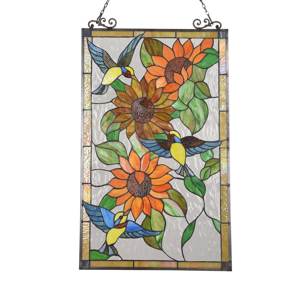 CHLOE Lighting SUNFLOWER Tiffany-style Animal Design Window Panel 20" x 33". Picture 2
