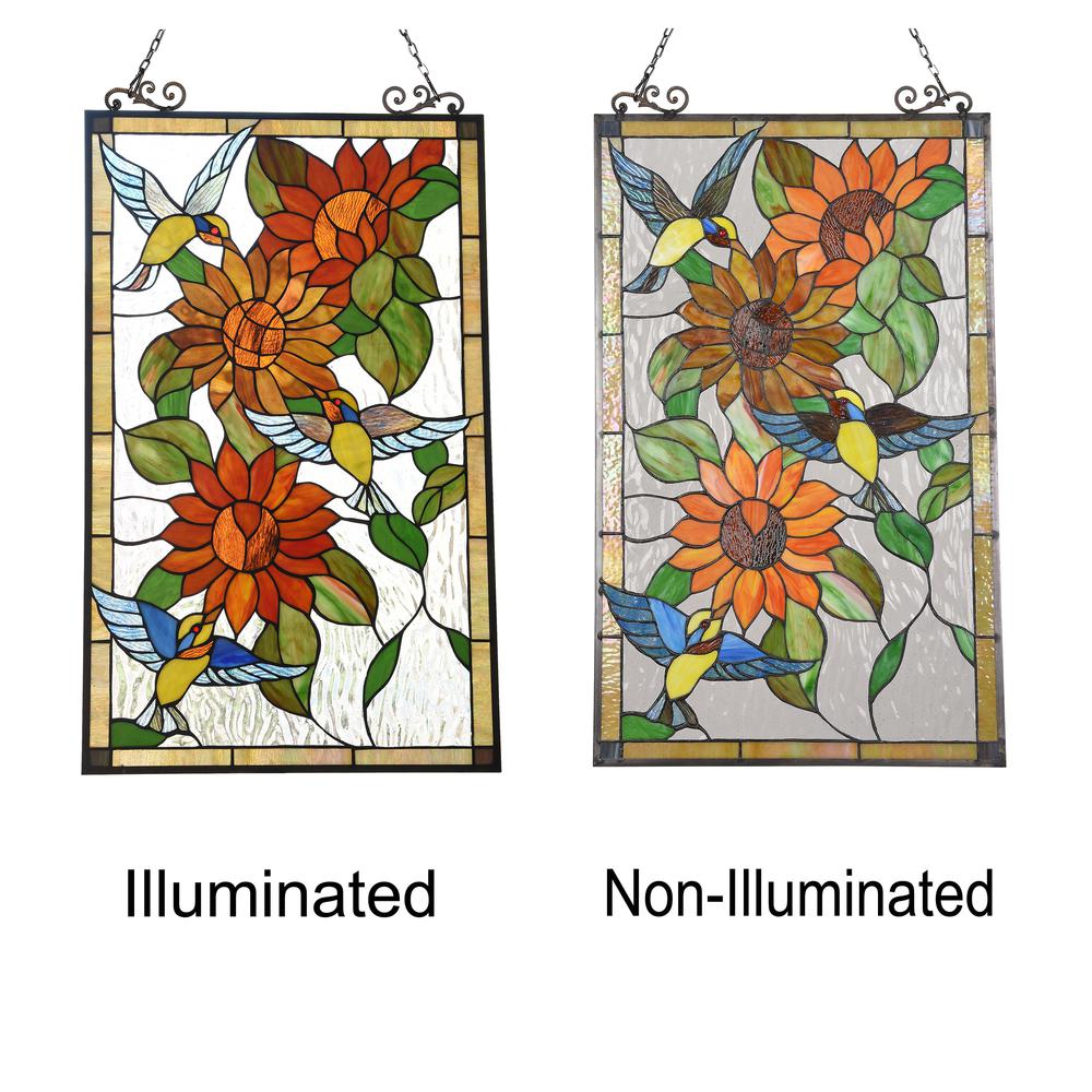 CHLOE Lighting SUNFLOWER Tiffany-style Animal Design Window Panel 20" x 33". Picture 3