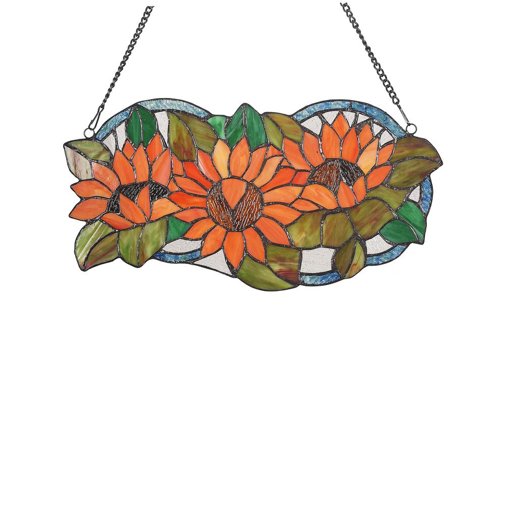 DAHLIA Floral Tiffany-glass Window Panel 17" Wide. Picture 2