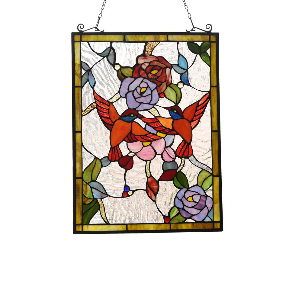 CHLOE Lighting SERENADE Tiffany-style Animal Design Window Panel 18" x 25". Picture 1