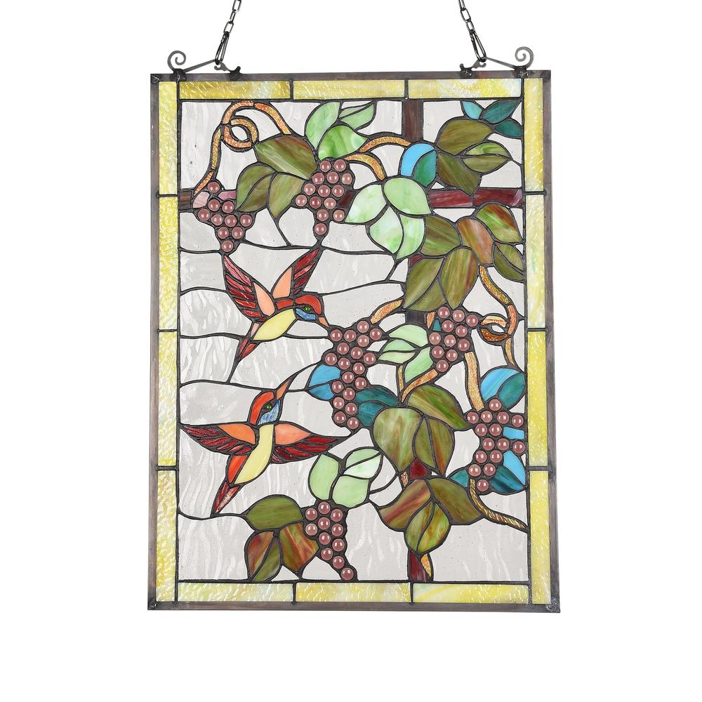 CHLOE Lighting VINEYARD Tiffany-style Animal Design Window Panel 18" x 25". Picture 2