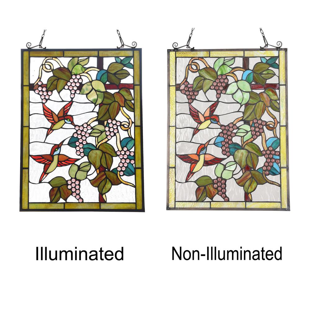 CHLOE Lighting VINEYARD Tiffany-style Animal Design Window Panel 18" x 25". Picture 3