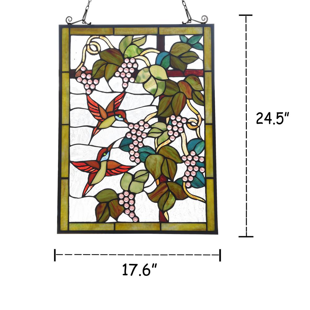 CHLOE Lighting VINEYARD Tiffany-style Animal Design Window Panel 18" x 25". Picture 4