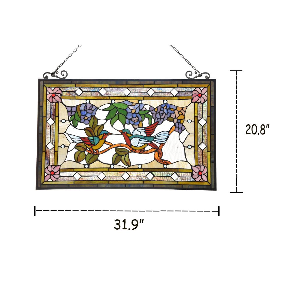 CHLOE Lighting GREETING BIRDS Tiffany-style Animal Design Window Panel 32" x 21". Picture 4