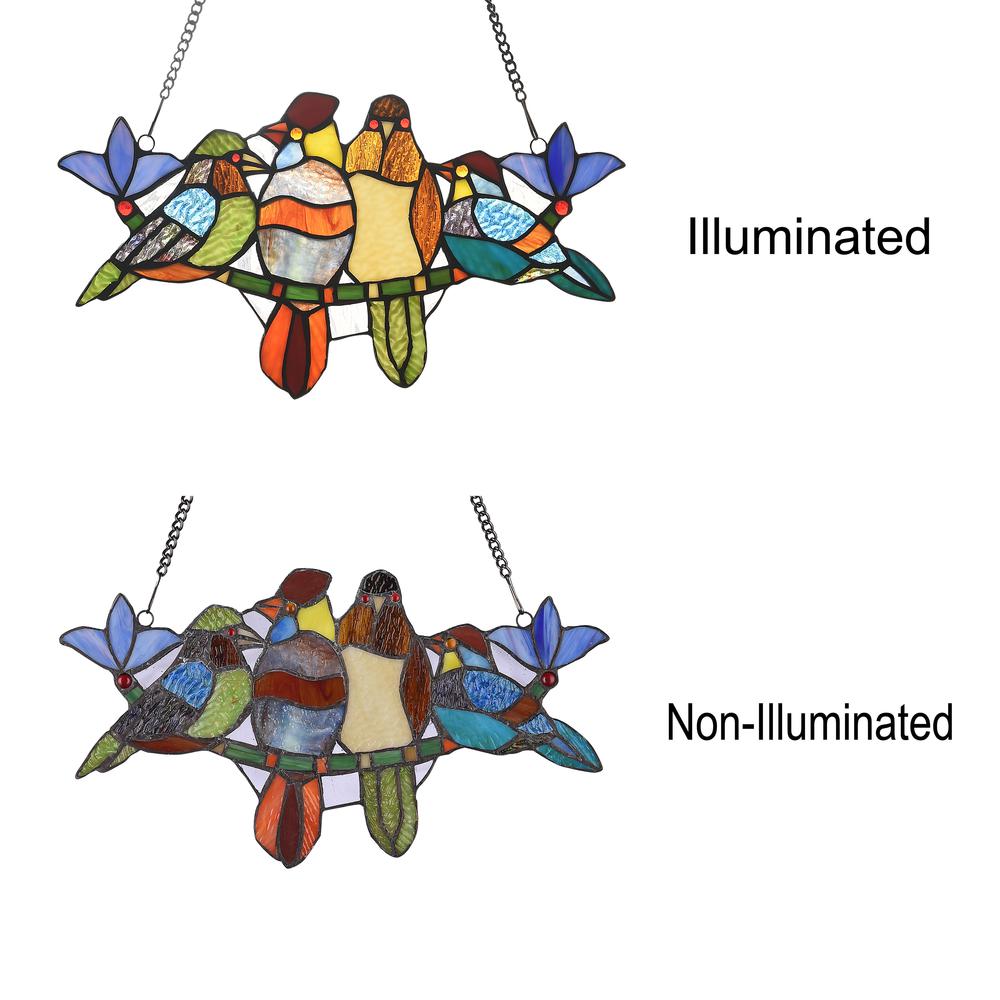 CHLOE Lighting TROPICAL BIRDS Tiffany-style Animal Design Window Panel 16" x 9". Picture 3