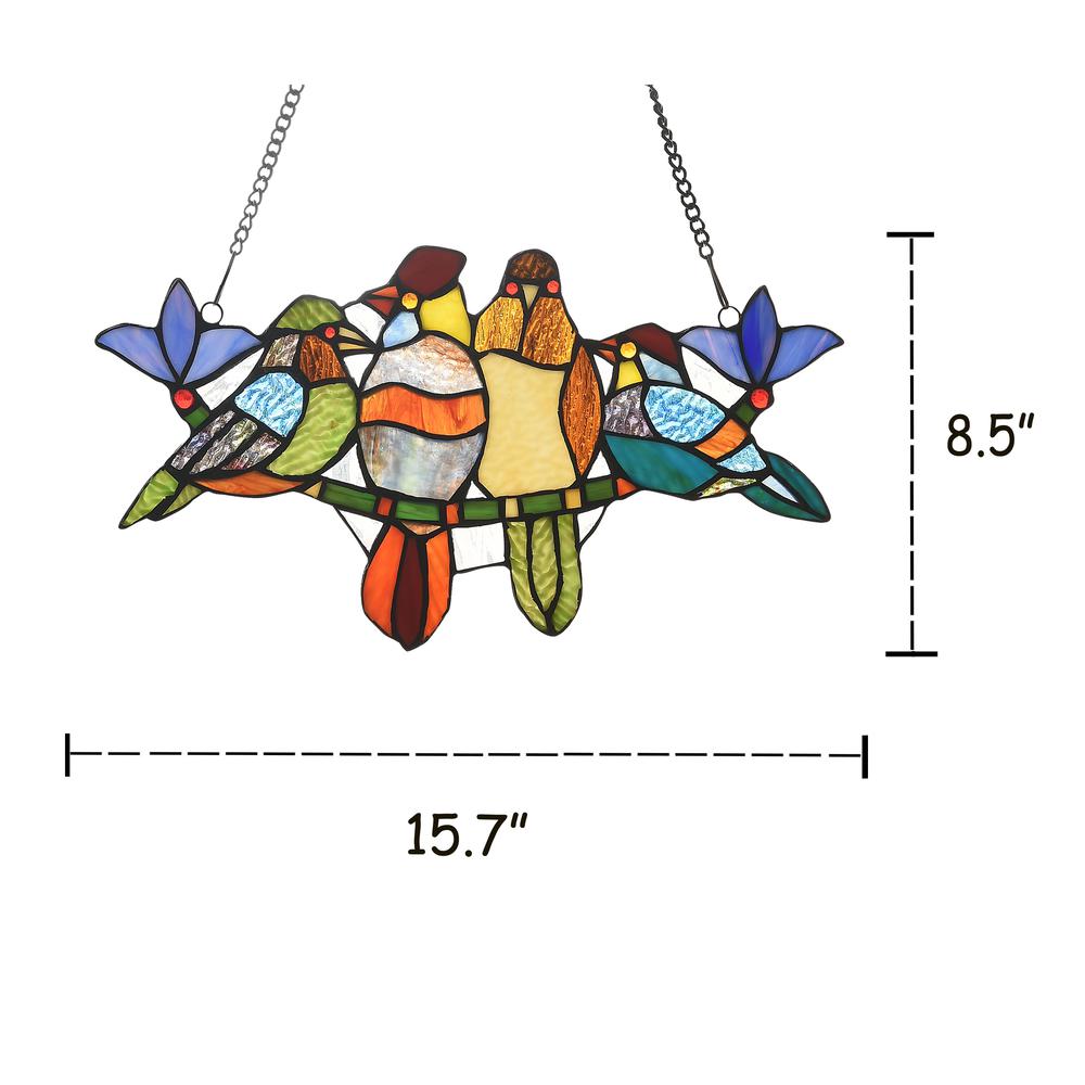 CHLOE Lighting TROPICAL BIRDS Tiffany-style Animal Design Window Panel 16" x 9". Picture 4