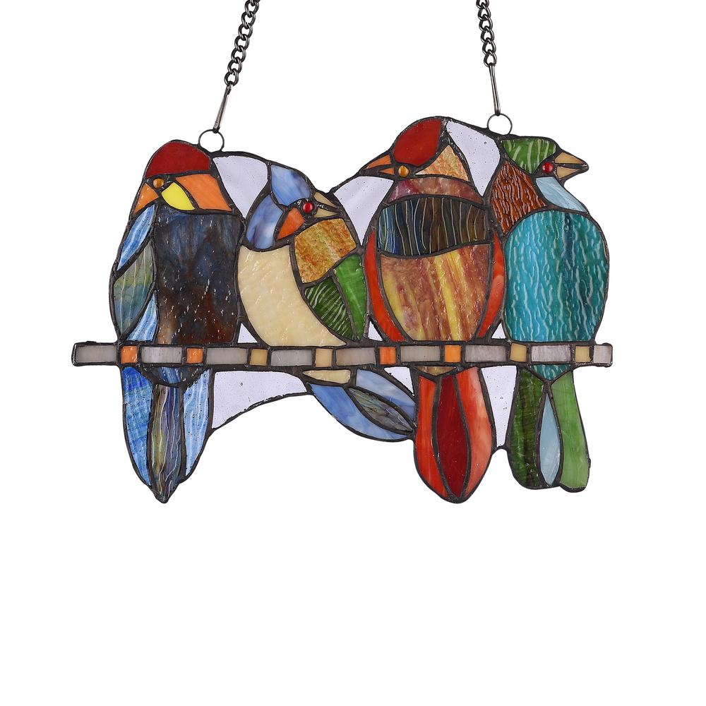 CHLOE Lighting CARDINAL FAMILY Tiffany-style Animal Design Window Panel 13" x 9". Picture 2