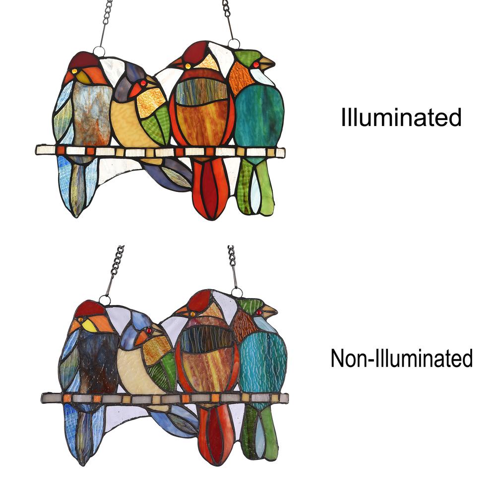 CHLOE Lighting CARDINAL FAMILY Tiffany-style Animal Design Window Panel 13" x 9". Picture 3