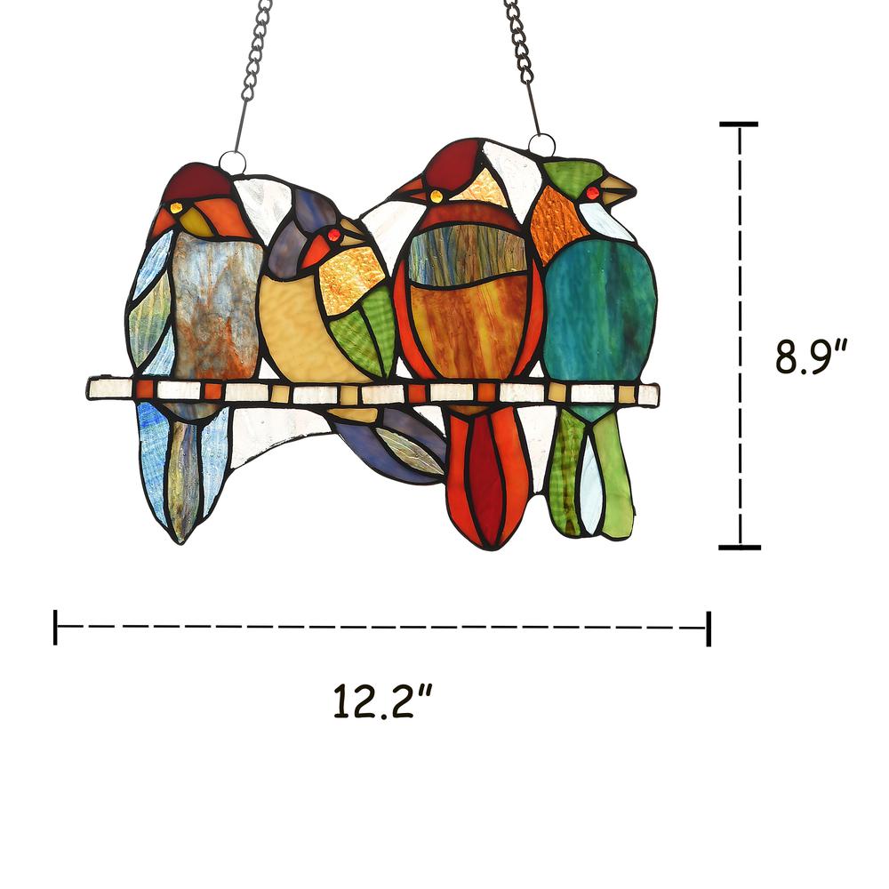 CHLOE Lighting CARDINAL FAMILY Tiffany-style Animal Design Window Panel 13" x 9". Picture 4