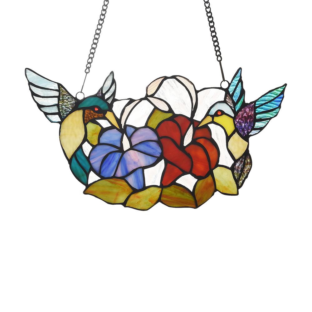 CHLOE Lighting NECTAR Tiffany-style Animal Design Window Panel 15" x 8". Picture 1