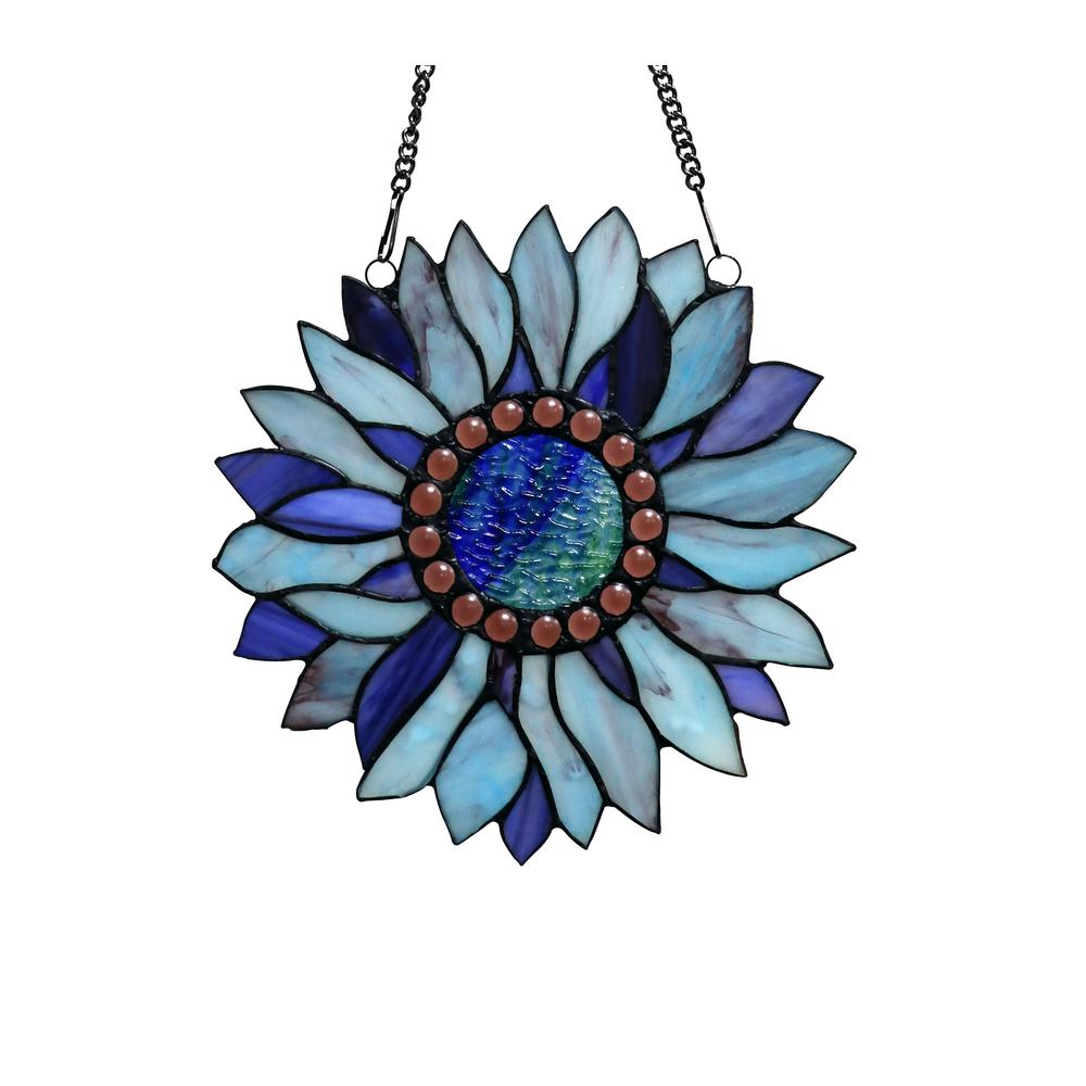 CHLOE Lighting SUNDANCE Tiffany - style Floral Stained Glass Window Panel 11" Height. Picture 2