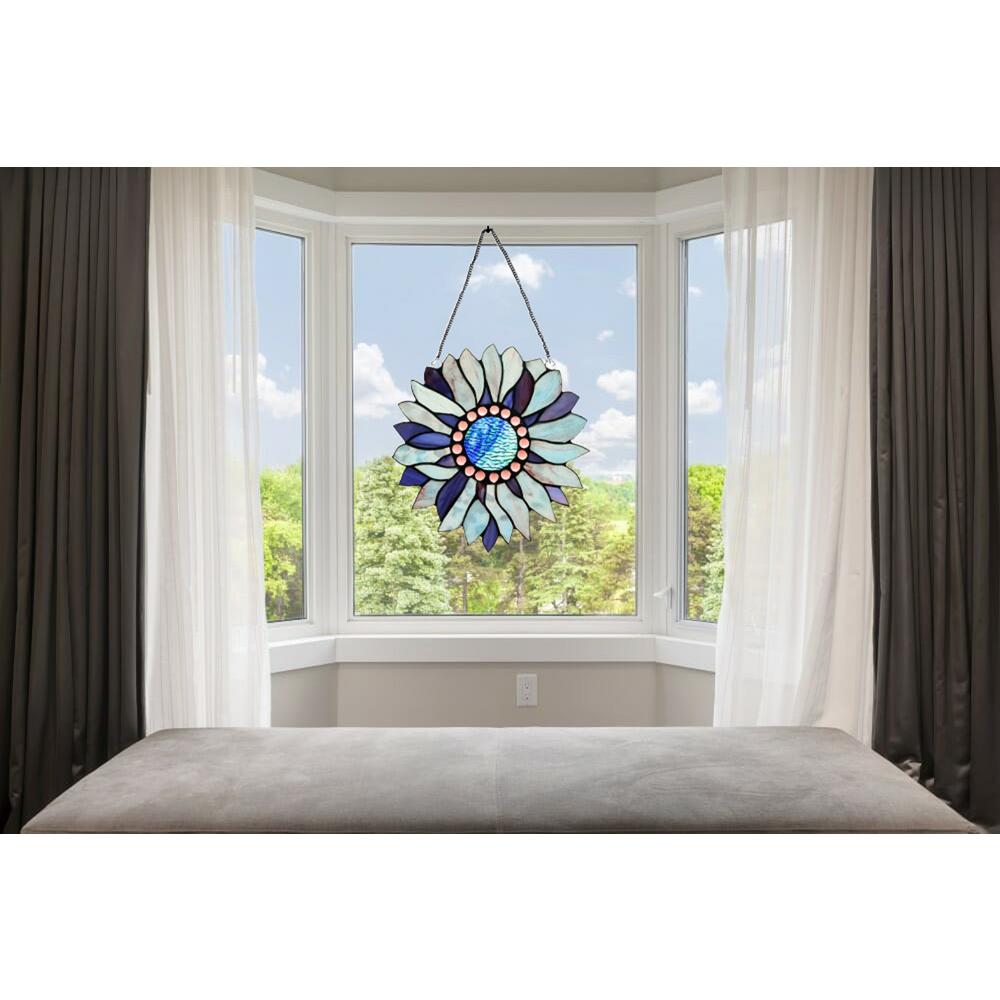 CHLOE Lighting SUNDANCE Tiffany - style Floral Stained Glass Window Panel 11" Height. Picture 3