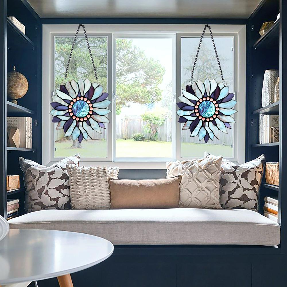 CHLOE Lighting SUNDANCE Tiffany - style Floral Stained Glass Window Panel 11" Height. Picture 6