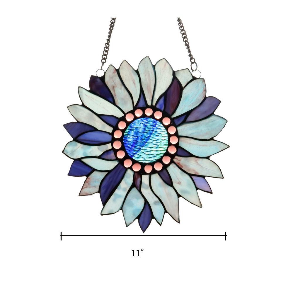 CHLOE Lighting SUNDANCE Tiffany - style Floral Stained Glass Window Panel 11" Height. Picture 5
