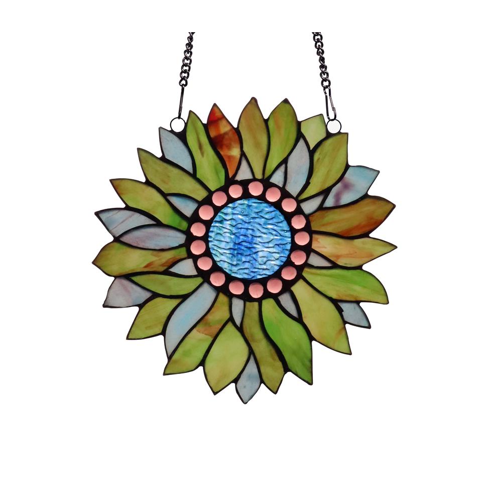CHLOE-Lighting SUNDANCE Tiffany-style Floral Stained Glass Window Panel 11" Height. Picture 1