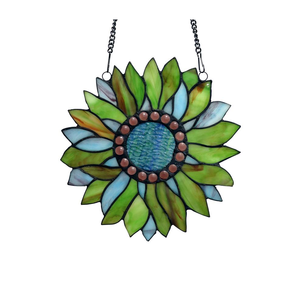 CHLOE-Lighting SUNDANCE Tiffany-style Floral Stained Glass Window Panel 11" Height. Picture 2