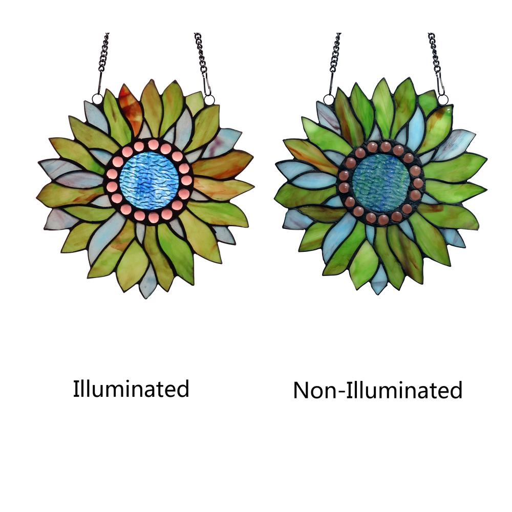 CHLOE-Lighting SUNDANCE Tiffany-style Floral Stained Glass Window Panel 11" Height. Picture 3