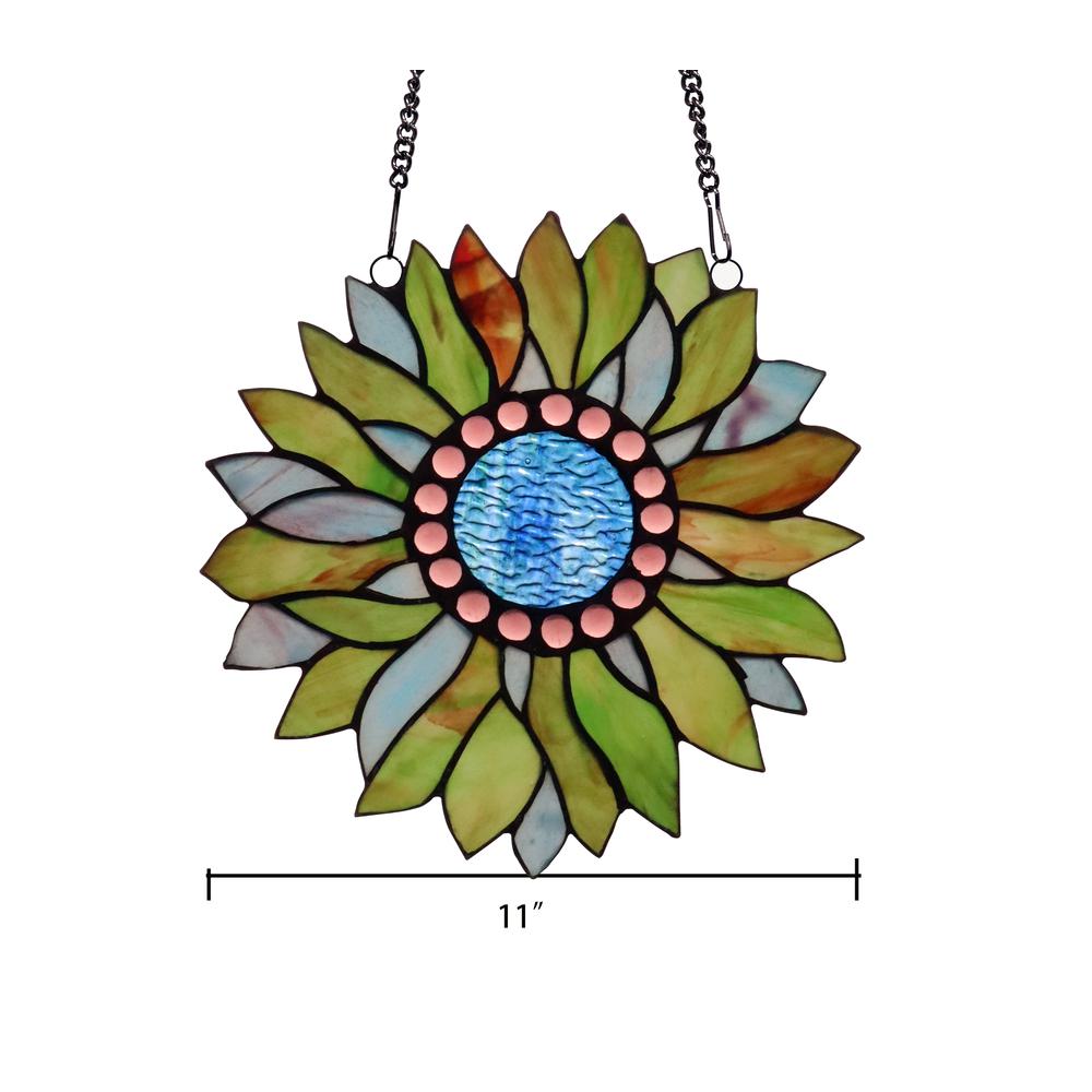 CHLOE-Lighting SUNDANCE Tiffany-style Floral Stained Glass Window Panel 11" Height. Picture 6