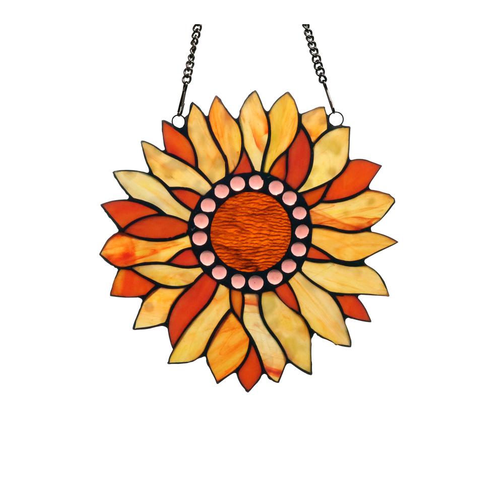 CHLOE Lighting SUNDANCE Tiffany-style Floral Stained Glass Window Panel 11" Height. Picture 1