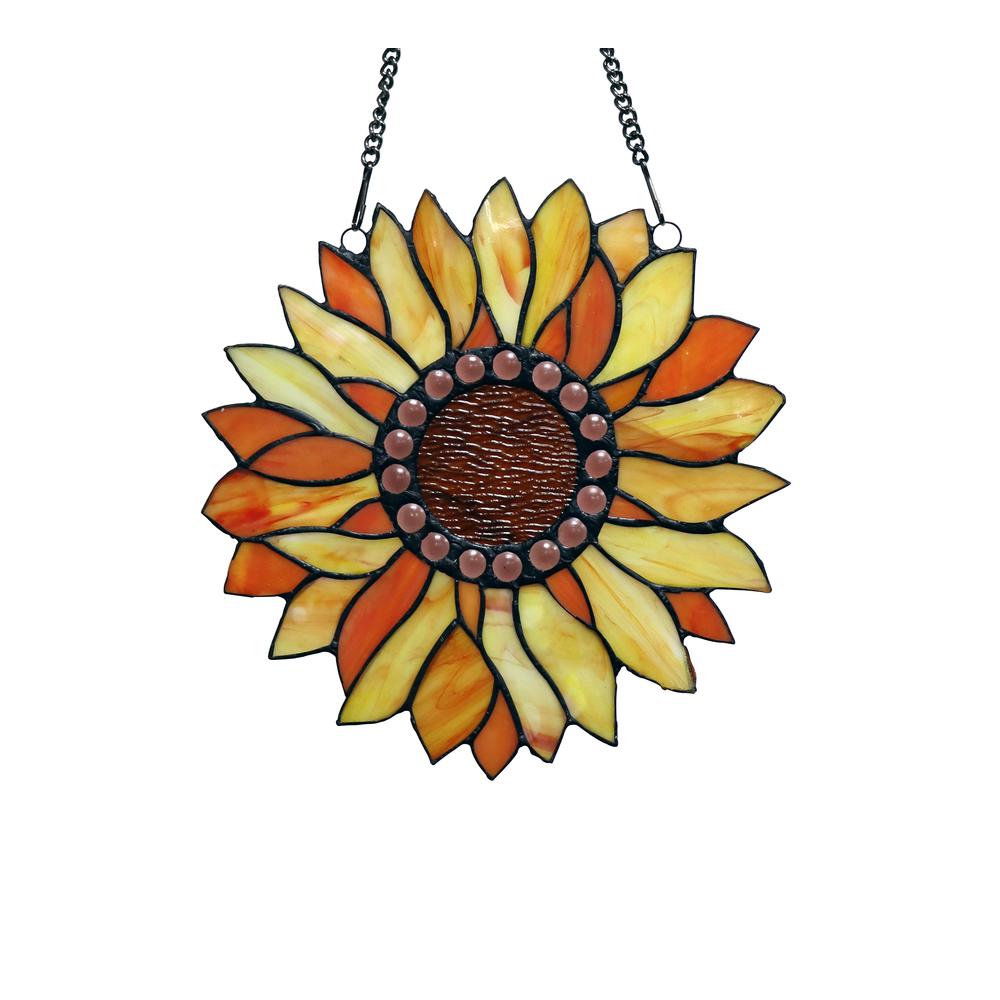 CHLOE Lighting SUNDANCE Tiffany-style Floral Stained Glass Window Panel 11" Height. Picture 2