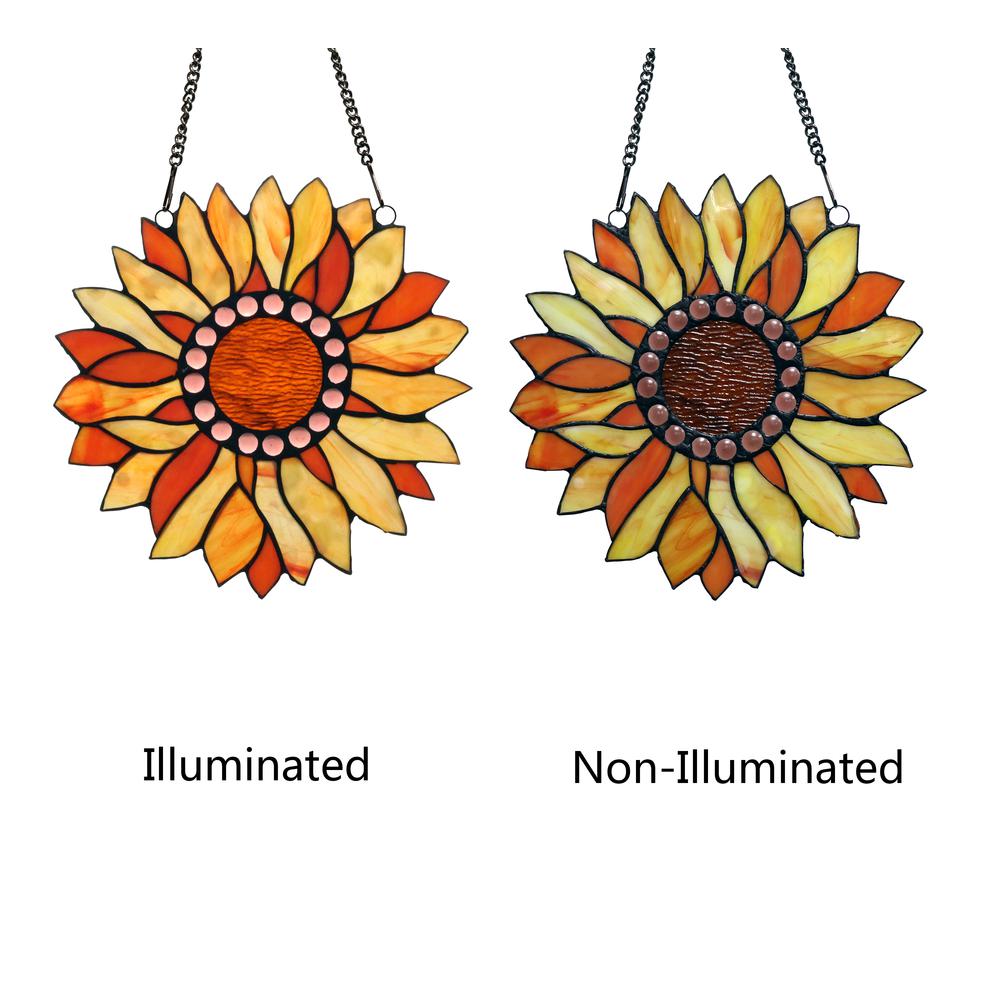CHLOE Lighting SUNDANCE Tiffany-style Floral Stained Glass Window Panel 11" Height. Picture 3