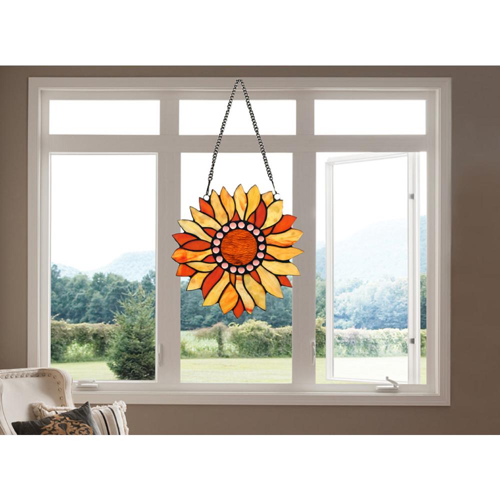 CHLOE Lighting SUNDANCE Tiffany-style Floral Stained Glass Window Panel 11" Height. Picture 4