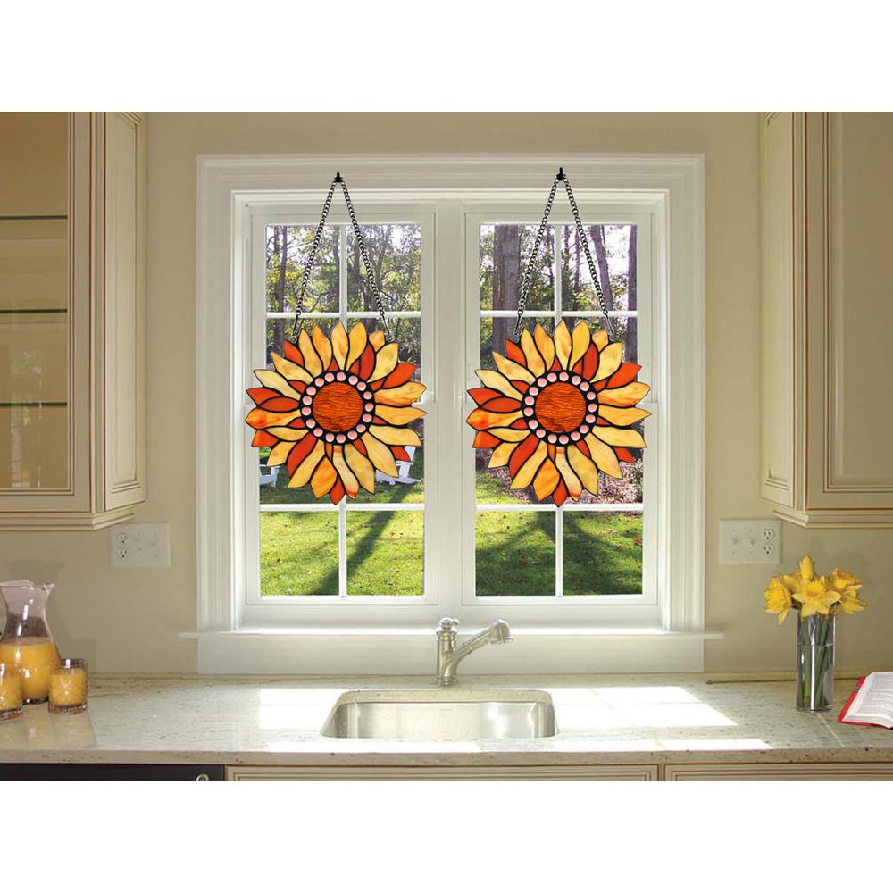 CHLOE Lighting SUNDANCE Tiffany-style Floral Stained Glass Window Panel 11" Height. Picture 5