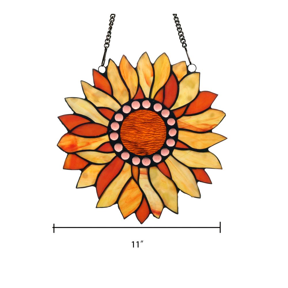 CHLOE Lighting SUNDANCE Tiffany-style Floral Stained Glass Window Panel 11" Height. Picture 6