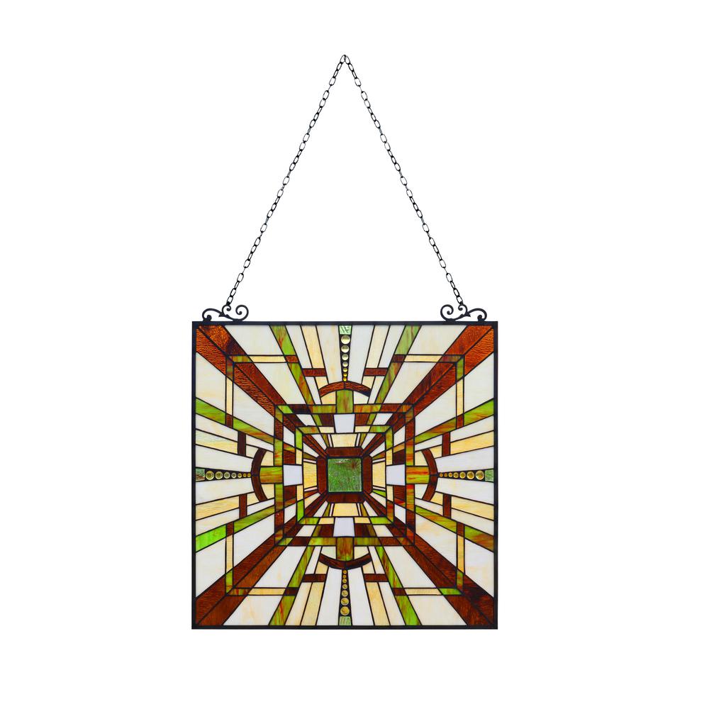 CHLOE Lighting FARLEY Mission Tiffany-Style Black Finish Window Panel 25" Wide. Picture 3